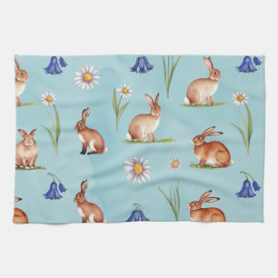 Linge De Cuisine Bunnies, Hares, cloches bleues et marguerites