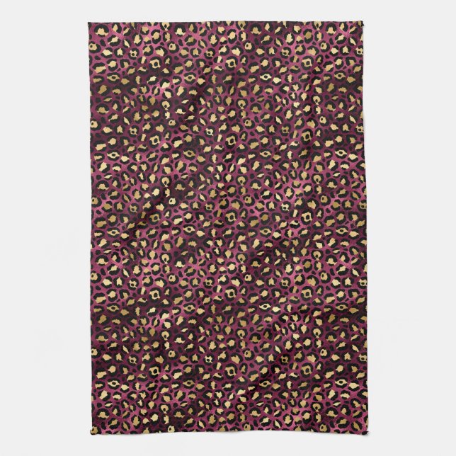 Linge De Cuisine Burgundy et Gold Leopard Series Design 1 (Vertical)