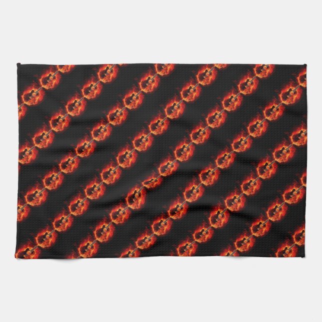 Linge De Cuisine Burning Guitar, Orange Flames Music Rock Band (Horizontal)