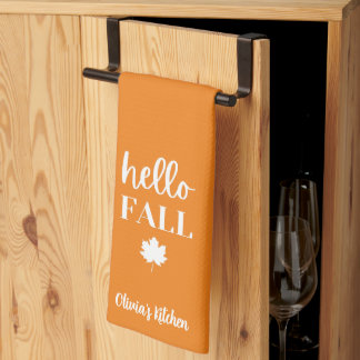 Linge De Cuisine Burnt Orange Hello Fall Personnalisé Nom Personnal