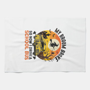 Linge De Cuisine Bus Scolaire Sorcière Halloween Design Vintage Ens