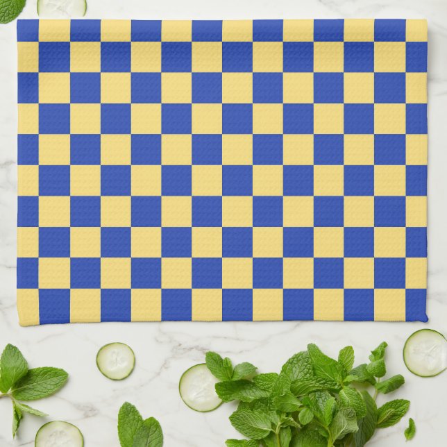 Linge De Cuisine Butter yellow and blue checkered board pattern (Plié)