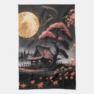 Linge De Cuisine Cabane au Clair de Lune, Art de la Forêt Japonaise