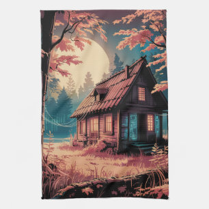 Linge De Cuisine Cabane au Clair de Lune, Art de la Forêt Japonaise