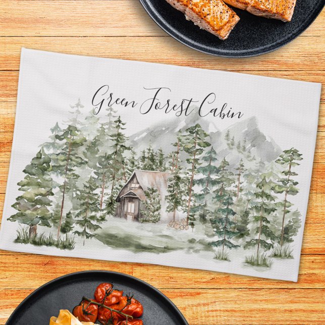 Linge De Cuisine Cabine d'aquarelle dans la forêt de pins verts (In situ)