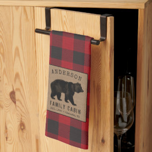 Linge De Cuisine Cabine de famille Ours Rouge Buffalo Plaid Burlap