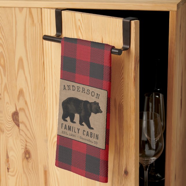 Linge De Cuisine Cabine de famille Ours Rouge Buffalo Plaid Burlap (Pliage en tiers)