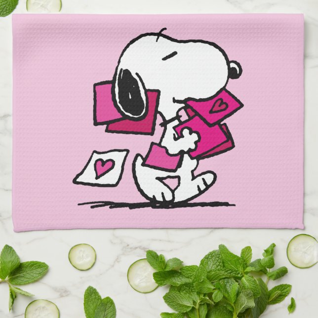 Linge De Cuisine cacahuètes | Saint Valentin | Snoopy Avec Valentin (Plié)