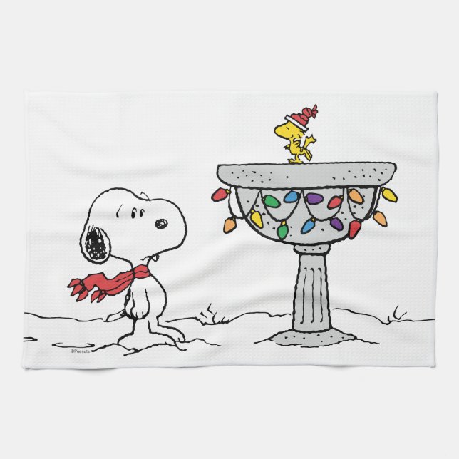 Linge De Cuisine cacahuètes | Snoopy & Woodstock Froid Birdbath (Horizontal)