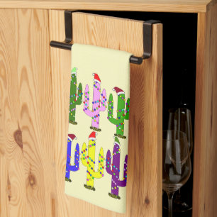 Linge De Cuisine Cactus avec chapeau de Père Noël