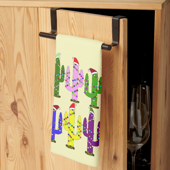 Linge De Cuisine Cactus avec chapeau de Père Noël (Pliage en tiers)