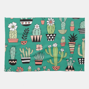 Linge De Cuisine Cactus en floraison Arrière - plan vert Vintage