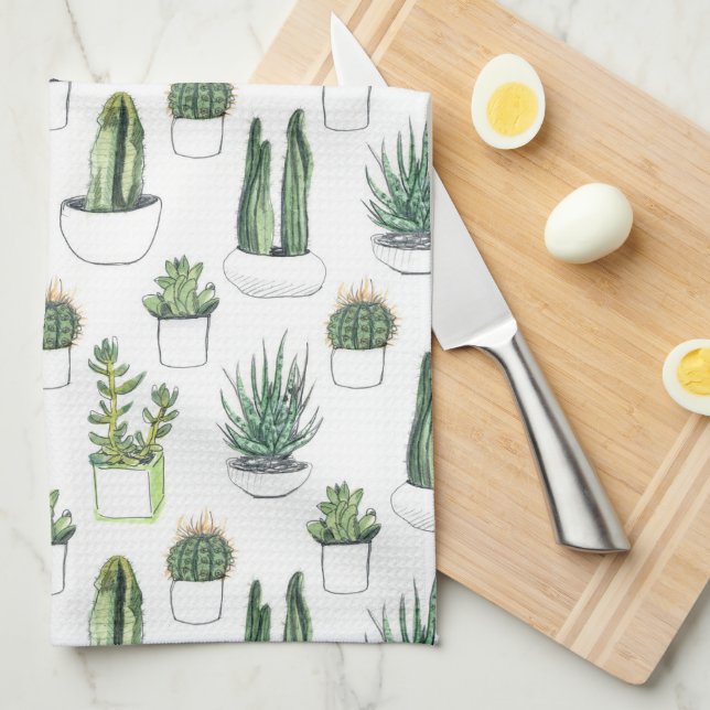 Linge De Cuisine Cactus pour aquarelle et Succulent (Quart Plié)