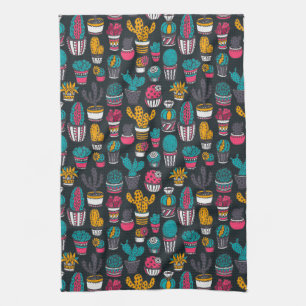 Linge De Cuisine Cactus tiré par la main dans le motif de style de