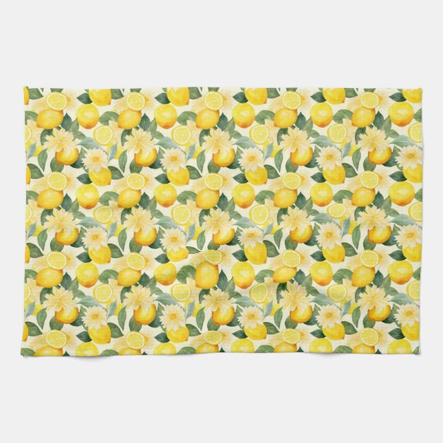 Linge De Cuisine Cadeau d'anniversaire | Citron et fleur sans joint (Horizontal)