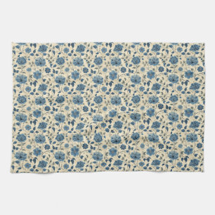 Linge De Cuisine Cadeau d'anniversaire   Floral bleu et beige sans 