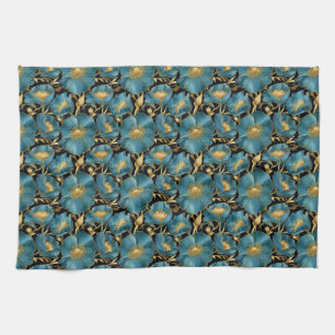 Linge De Cuisine Cadeau d'anniversaire Floral bleu et or