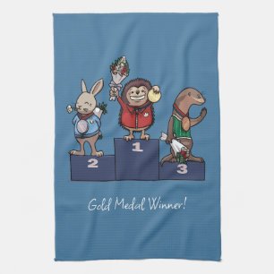 Linge De Cuisine Cadeau de gagnant de médaille d'or d'animaux de la