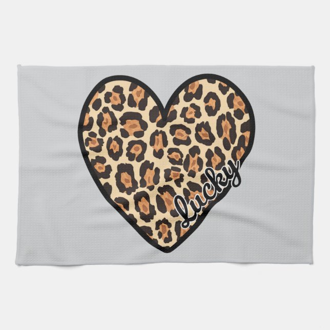 Linge De Cuisine Cadeau de la Saint-Valentin cœur de léopard mignon (Horizontal)