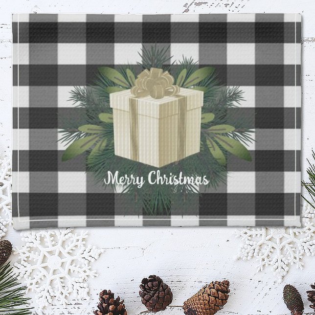 Linge De Cuisine Cadeau de Noël Plaid Buffalo | Gold Holiday (Gold Buffalo Plaid Christmas Gift Holiday Kitchen Towel)