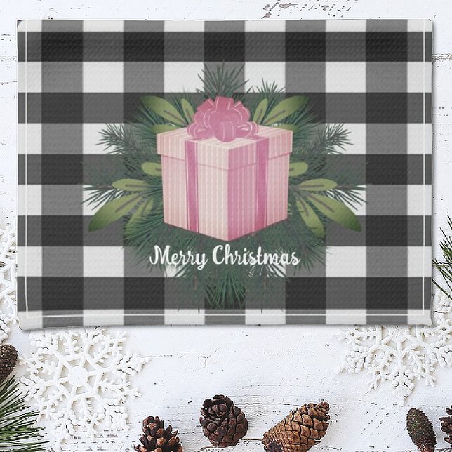 Linge De Cuisine Cadeau de Noël Plaid Buffalo | Vacances roses (Pink Buffalo Plaid Christmas Gift Holiday Kitchen Towel)