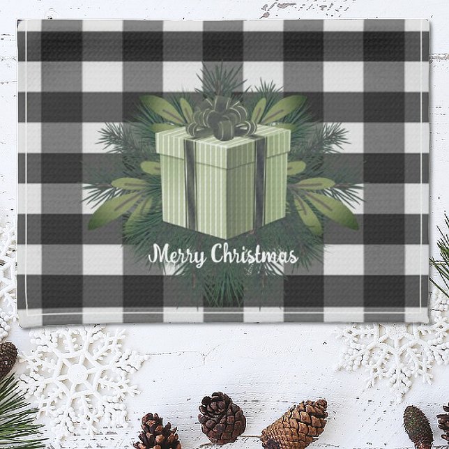 Linge De Cuisine Cadeau de Noël Plaid Buffalo | Vacances vertes (Green Buffalo Plaid Christmas Gift Holiday Kitchen Towel)