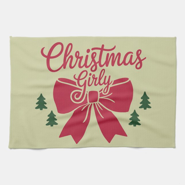 Linge De Cuisine Cadeau Esthétique Pour Elle De Noël Girly Tree Bow (Horizontal)