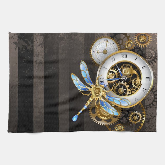 Linge De Cuisine Cadran Steampunk avec Libellule (Horizontal)