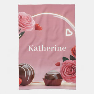 Linge De Cuisine Cadre en verre circulaire romantique avec roses et