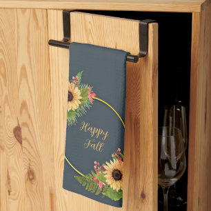 Linge De Cuisine Cadre floral automne avec texte personnalisable