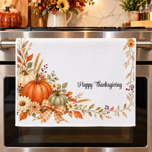 Linge De Cuisine Cadre Floral Rustique d'Automne Bonne Action de Gr