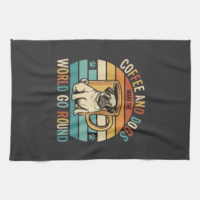 Linge De Cuisine Café et chiens Pug rétro amateur (Horizontal)