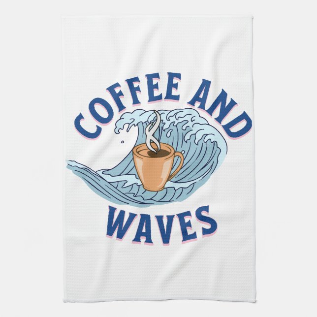 Linge De Cuisine Café et Vagues (Vertical)