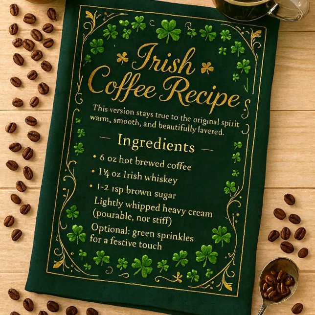 Linge De Cuisine Café Irlandais Saint-Patrick (Irish coffee recipe kitchen towel for coffee lovers )