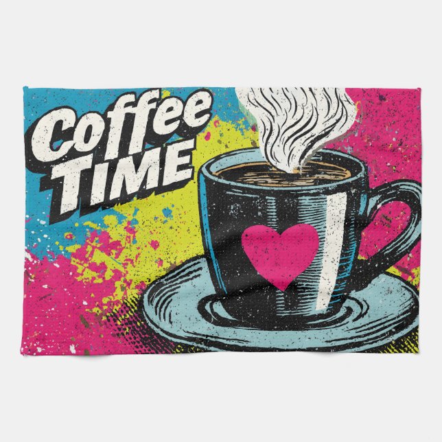 Linge De Cuisine "Café Time" Vibrant Pop Art Conception de Mug (Horizontal)