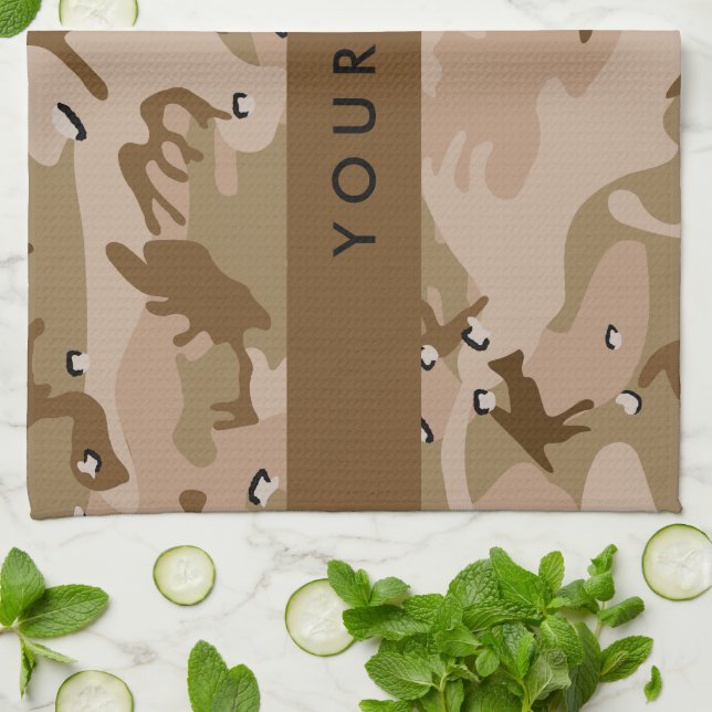 Linge De Cuisine Cailloux de camouflage du désert, Votre nom, Perso (Plié)