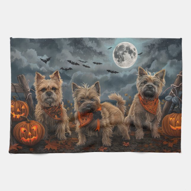 Linge De Cuisine Cairn Terrier Halloween Squelettes (Horizontal)