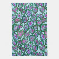 Caladiums colorés Aquarelle Feuille rose vert