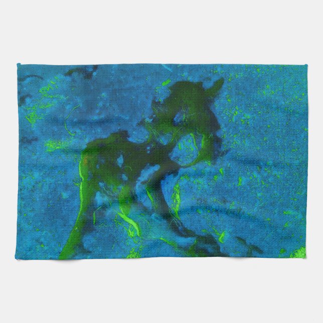 Linge De Cuisine Calcaire Abstrait en verts et bleus aqua (Horizontal)