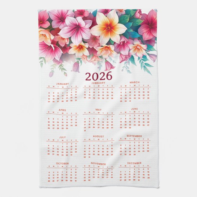 Linge De Cuisine Calendrier 2026 avec des fleurs (Vertical)