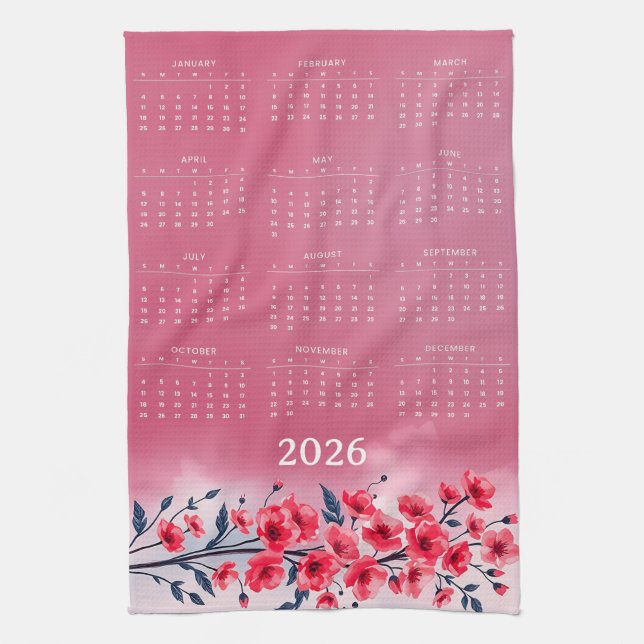 Linge De Cuisine Calendrier 2026 avec fleurs (Vertical)