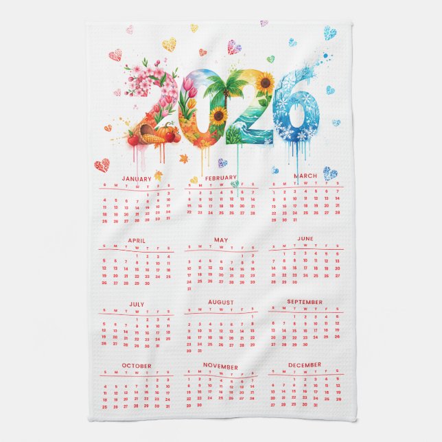 Linge De Cuisine Calendrier 2026 avec quatre saisons (Vertical)