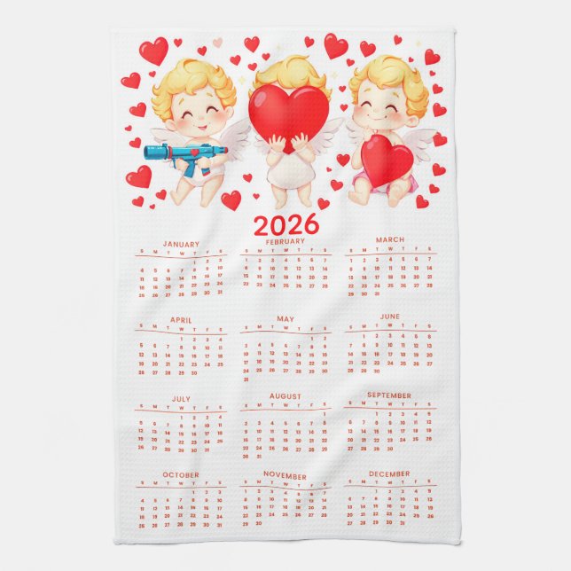Linge De Cuisine Calendrier 2026 d'anges de dessin animé drôles (Vertical)