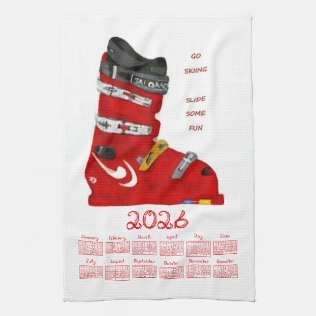 Linge De Cuisine Calendrier 2026 de bottes de ski pour glisser et s (Vertical)