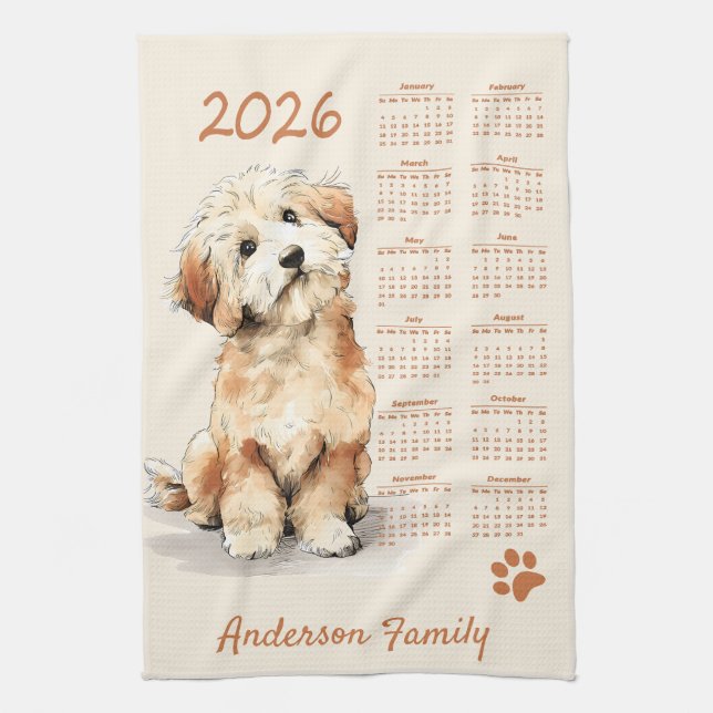 Linge De Cuisine Calendrier 2026 de mignon chien de caniche (Vertical)