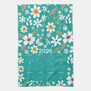 Linge De Cuisine Calendrier 2026 Modèle Floral Blanc