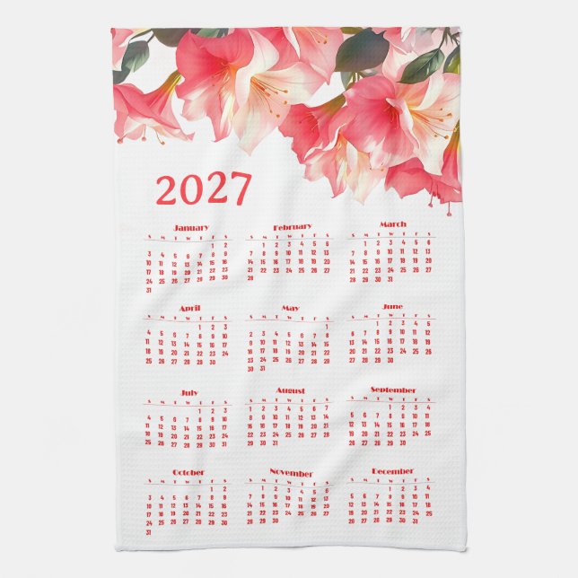Linge De Cuisine Calendrier 2027 avec des fleurs (Vertical)