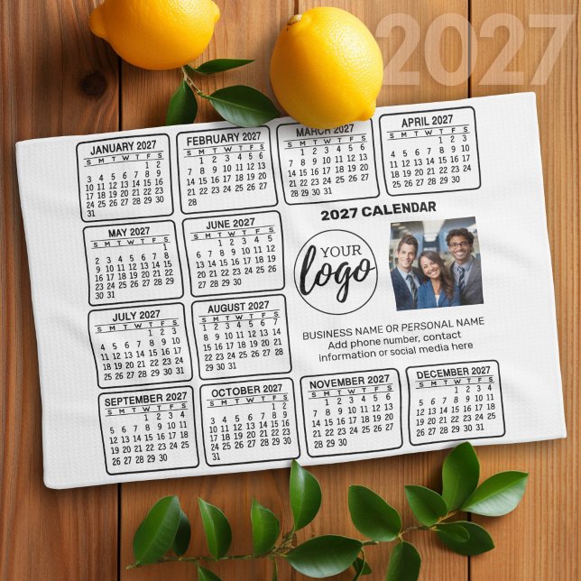 Linge De Cuisine Calendrier 2027 - logo, entreprise de photos (2027 Calendar on a Kitchen Towel)