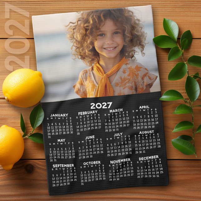 Linge De Cuisine Calendrier 2027 Photo Vue Annuelle Moderne Minimal (2027 Calendar on a Kitchen Towel)
