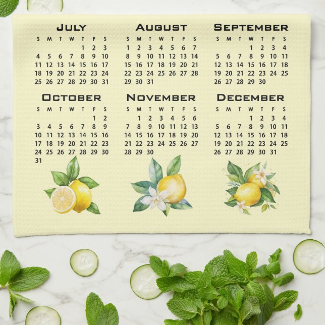 Linge De Cuisine Calendrier 2027 Style Italien Citrons Jaune (Plié)